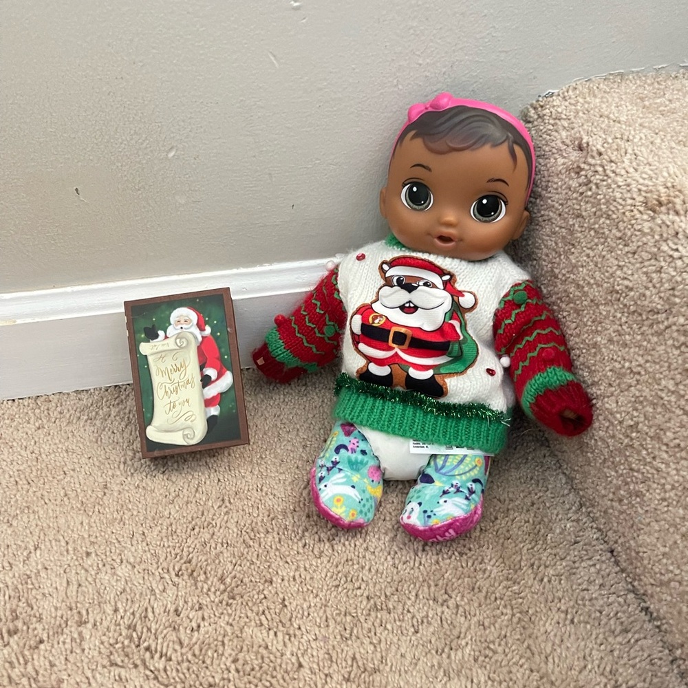 Festive Doll with Santa Sweater